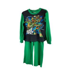 Nickelodeon Boys Ninja Turtles 2 Pc Pajama Set Sz 10/12 Green Fleece Long Sleeve